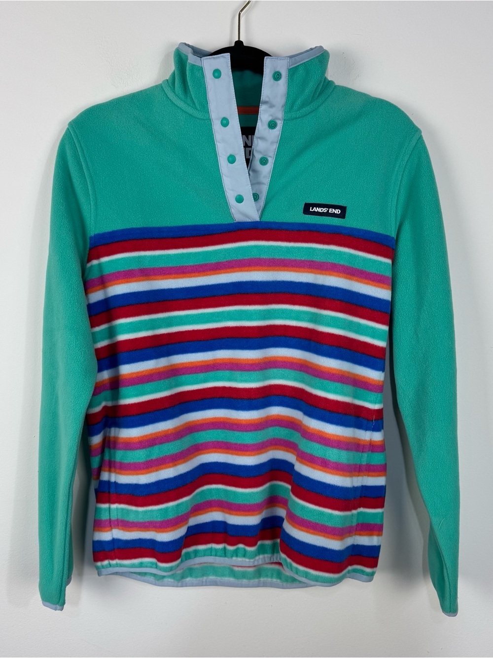 Land's End NWT T-Snap Striped Fleece Pullover Sweater Jacket Winter Outdoor